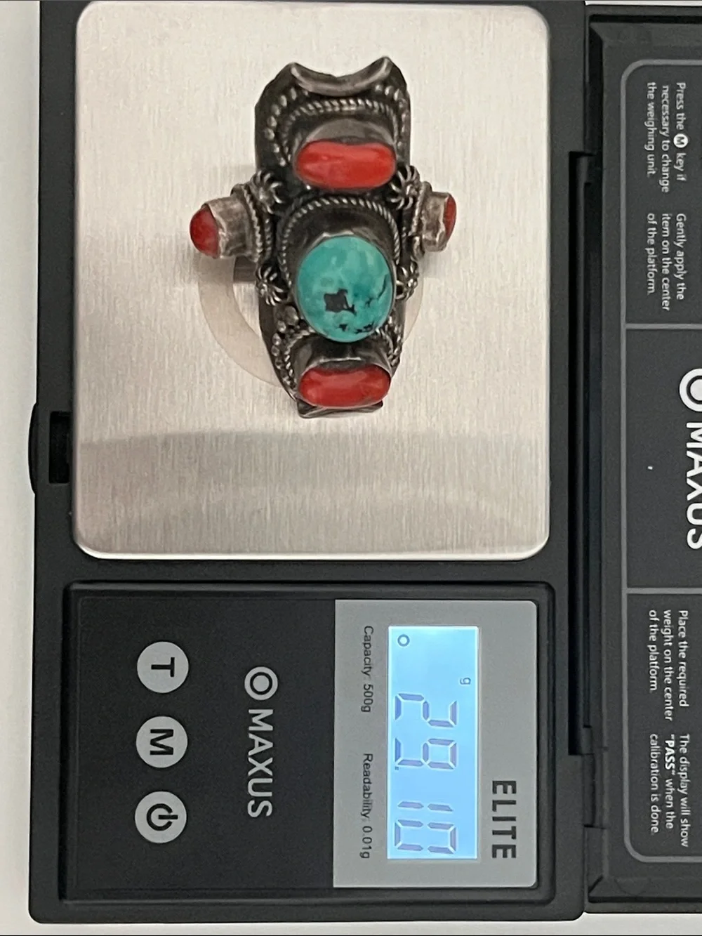 Tibetan 925 Silver Saddle Ring - Turquoise and Coral